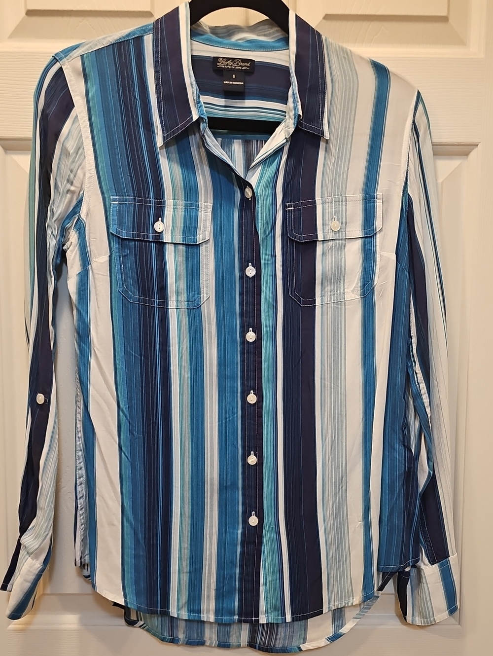 Lucky Brand Women's Size S Blue Multi-Stripe Button-Down Shirt